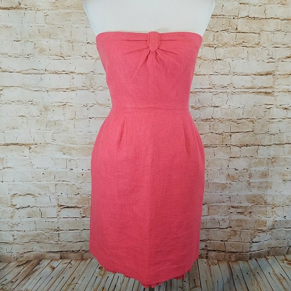 J.Crew Pink Metallic Linen Blend Strapless Dress - Picture 2 of 7